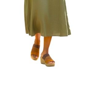 Earth Origins Myra Brown Suede Tri-Color Wedge Sandals Mens 9.5M Platform Mules